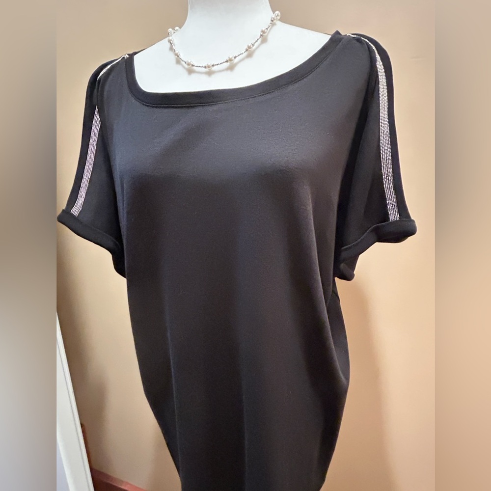 Chico's Black Top with White Stripes